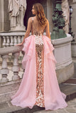 Golden Sparkly Mermaid V-Neck Ruffled Maxi Prom Dress with Mirror