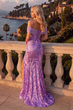 Saprkly Lilac Mermaid Off the Shoulder Sequins Long Prom Dress with Slit