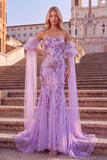 Lilac Sparkly Mermaid Strapless Sequins Maxi Lace Up Prom Dress with Sleeves