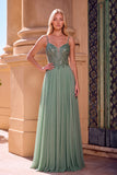 Sparkly Light Green A-Line Corset Spaghetti Straps Sequins Long Prom Dress