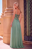 Sparkly Light Green A-Line Corset Spaghetti Straps Sequins Long Prom Dress