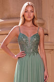 Sparkly Light Green A-Line Corset Spaghetti Straps Sequins Long Prom Dress