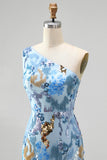 Sparkly Beaded Blue Mermaid One Shoulder Sequins Long Prom Dress