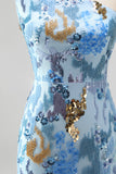 Sparkly Beaded Blue Mermaid One Shoulder Sequins Long Prom Dress