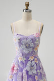 Lilac Floral Sparkly A-Line Sequins Beaded Long Prom Dress