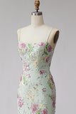 Light Green Floral Sparkly Sequins Mermaid Beaded Long Formal Dress