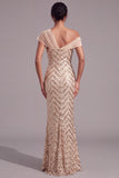 Sparkly Sequins Gold Mermaid One Shoulder Maxi Formal Dress