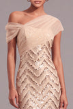 Sparkly Sequins Gold Mermaid One Shoulder Maxi Formal Dress