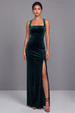 Dark Green Mermaid Square Neck Velvet Long Formal Dress with Slit