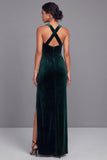 Dark Green Mermaid Square Neck Velvet Long Formal Dress with Slit