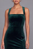 Dark Green Mermaid Square Neck Velvet Long Formal Dress with Slit