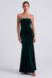 Dark Green Velvet Mermaid Strapless Long Formal Dress with Bow
