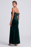 Dark Green Velvet Mermaid Strapless Long Formal Dress with Bow