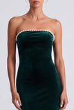 Dark Green Velvet Mermaid Strapless Long Formal Dress with Bow