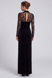 Black Sheath High Neck Long Sleeves Lace Formal Dress with Slit