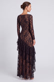 Black Sheath Square Neck Long Sleeves Lace Formal Dress with Ruffles