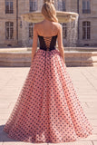 Sparkly Black and Pink Ball Gown Strapless Long Prom Dress with Beading