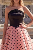 Sparkly Black and Pink Ball Gown Strapless Long Prom Dress with Beading