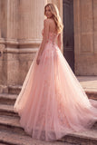 Pink Sheath Strapless Sparkly Beaded Long Floral Prom Dress with Cape