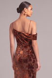 Brown Sheath One Shoulder Ruched Maxi Formal Dress with Slit