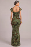 Army Green Mermaid Floral Long Corset Wedding Guest Dress
