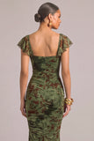 Army Green Mermaid Floral Long Corset Wedding Guest Dress