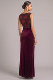 Sparkly Dark Red Sheath V-Neck Ruched Velvet Long Formal Dress with Sequins