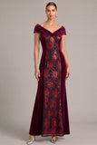 Dark Red Sparkly Mermaid V-Neck Velvet Long Formal Dress with Sequins