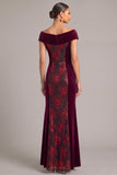 Dark Red Sparkly Mermaid V-Neck Velvet Long Formal Dress with Sequins