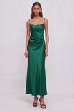 Sparkly Emerald Green Sheath Square Neck Ruched Maxi Formal Dress with Rhinestone