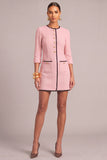 Pink Bodycon Round Neck 3/4 Sleeves Short Pageant Interview Outfits with Button