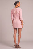 Pink Bodycon Round Neck 3/4 Sleeves Short Pageant Interview Outfits with Button