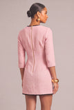 Pink Bodycon Round Neck 3/4 Sleeves Short Pageant Interview Outfits with Button