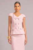 Sparkly Pink 2 Piece V-Neck Sheath Midi Sequins Pageant Interview Dress with Sleeves