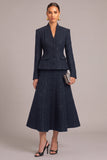 Navy 2 Piece Glitter V-Neck Midi Pageant Interview Dress