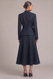 Navy 2 Piece Glitter V-Neck Midi Pageant Interview Dress