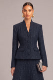 Navy 2 Piece Glitter V-Neck Midi Pageant Interview Dress