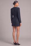 Glitter Navy Round Neck Double Breasted Short Tweed Pageant Interview Dress