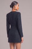 Glitter Navy Round Neck Double Breasted Short Tweed Pageant Interview Dress