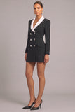 Black Shawl Lapel Double Breasted Short Pageant Interview Dress with Sleeves