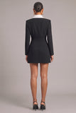 Black Shawl Lapel Double Breasted Short Pageant Interview Dress with Sleeves