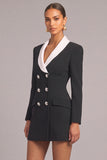 Black Shawl Lapel Double Breasted Short Pageant Interview Dress with Sleeves