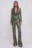 Green Jacquard 2 Piece Shawl Lapel Business Suits with Sleeves