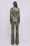 Green Jacquard 2 Piece Shawl Lapel Business Suits with Sleeves
