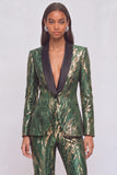 Green Jacquard 2 Piece Shawl Lapel Business Suits with Sleeves