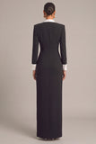 Black Sheath Shawl Lapel Long Sleeves Pageant Interview Dress with Slit