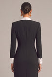 Black Sheath Shawl Lapel Long Sleeves Pageant Interview Dress with Slit