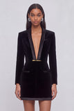 Black Velvet V-Neck Short Pageant Interview Dress with Sleeves