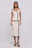 Ivory 2 Piece Tweed Double Breasted Off the Shoulder Midi Pageant Interview Dress