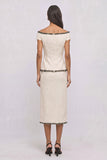 Ivory 2 Piece Tweed Double Breasted Off the Shoulder Midi Pageant Interview Dress